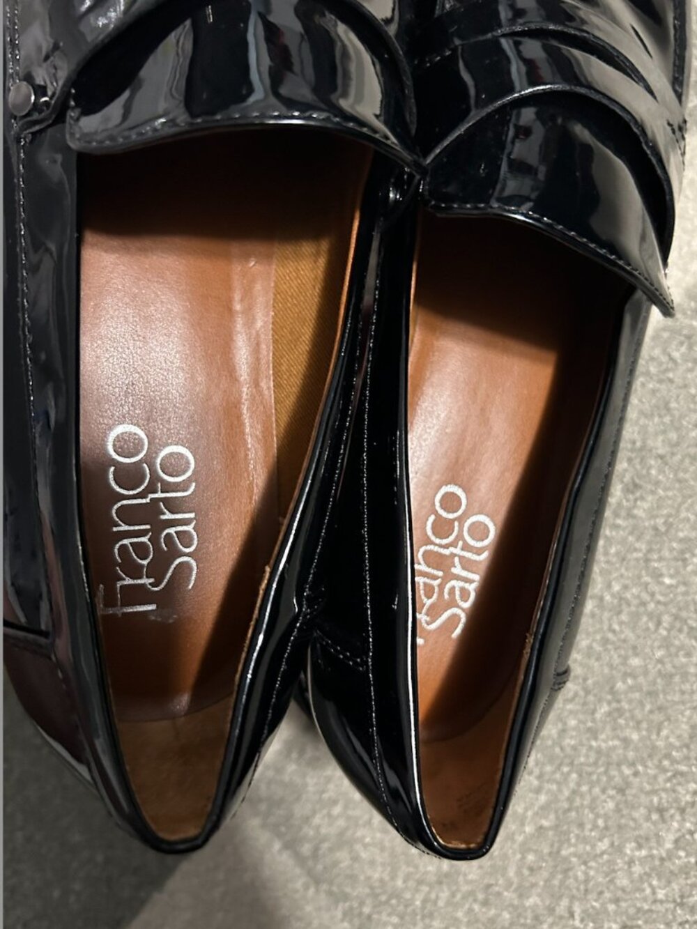 Franco Sarto Cassandra Black Patent Leather Penny Loafers Lug Sole Women's 7.5M - Picture 10 of 12